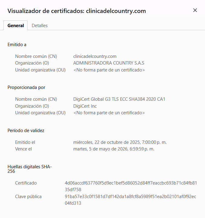 Certificado de seguridad Clínica del Country